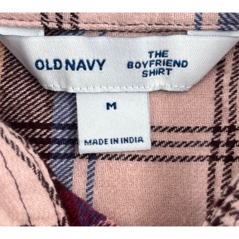 Old Navy Womens Flannel The Boyfriend Shirt Pink Plaid Medium - Picture 3 of 5